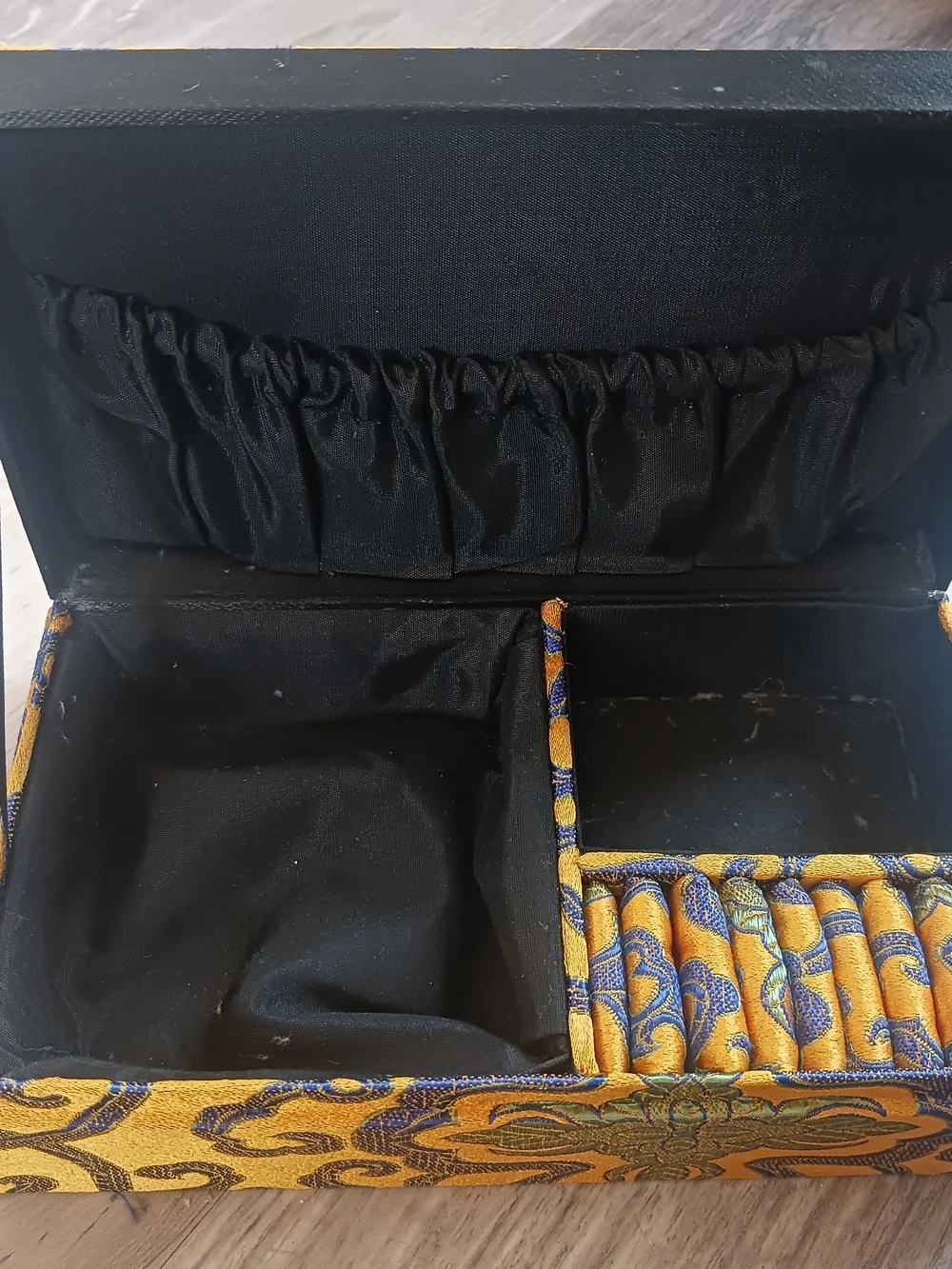 Chinese Cotton Filled Silk Decorative Yellow Brocade Jewelry Box